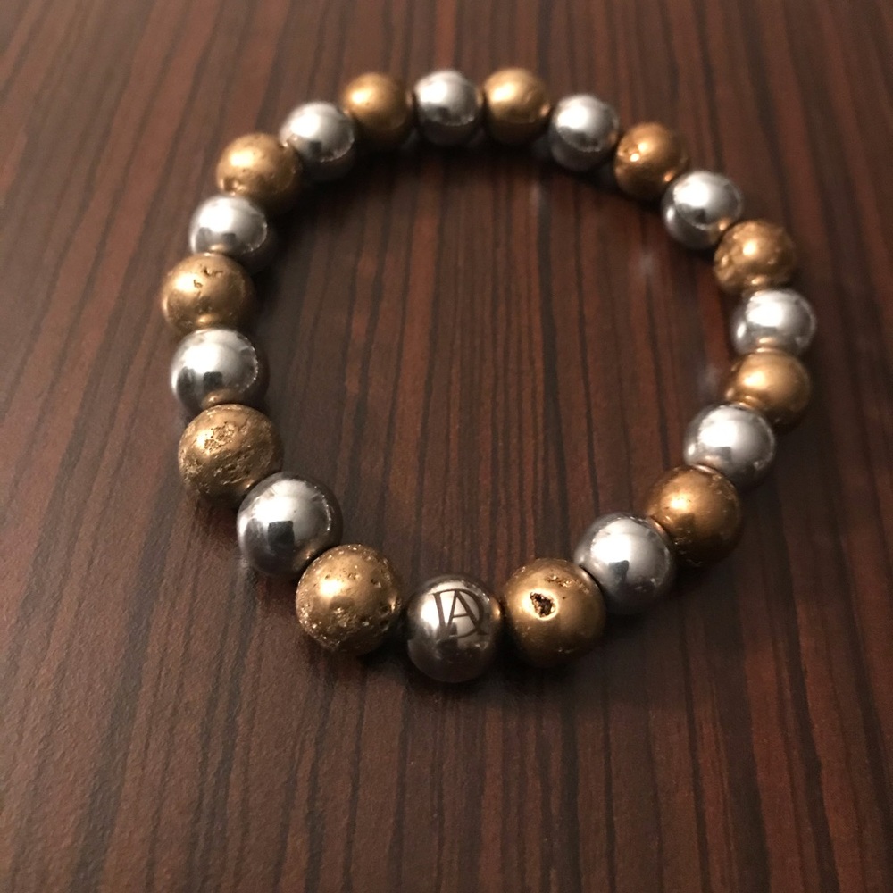 DeMarcus Alexan Silver Gold Stone Bead Bracelet